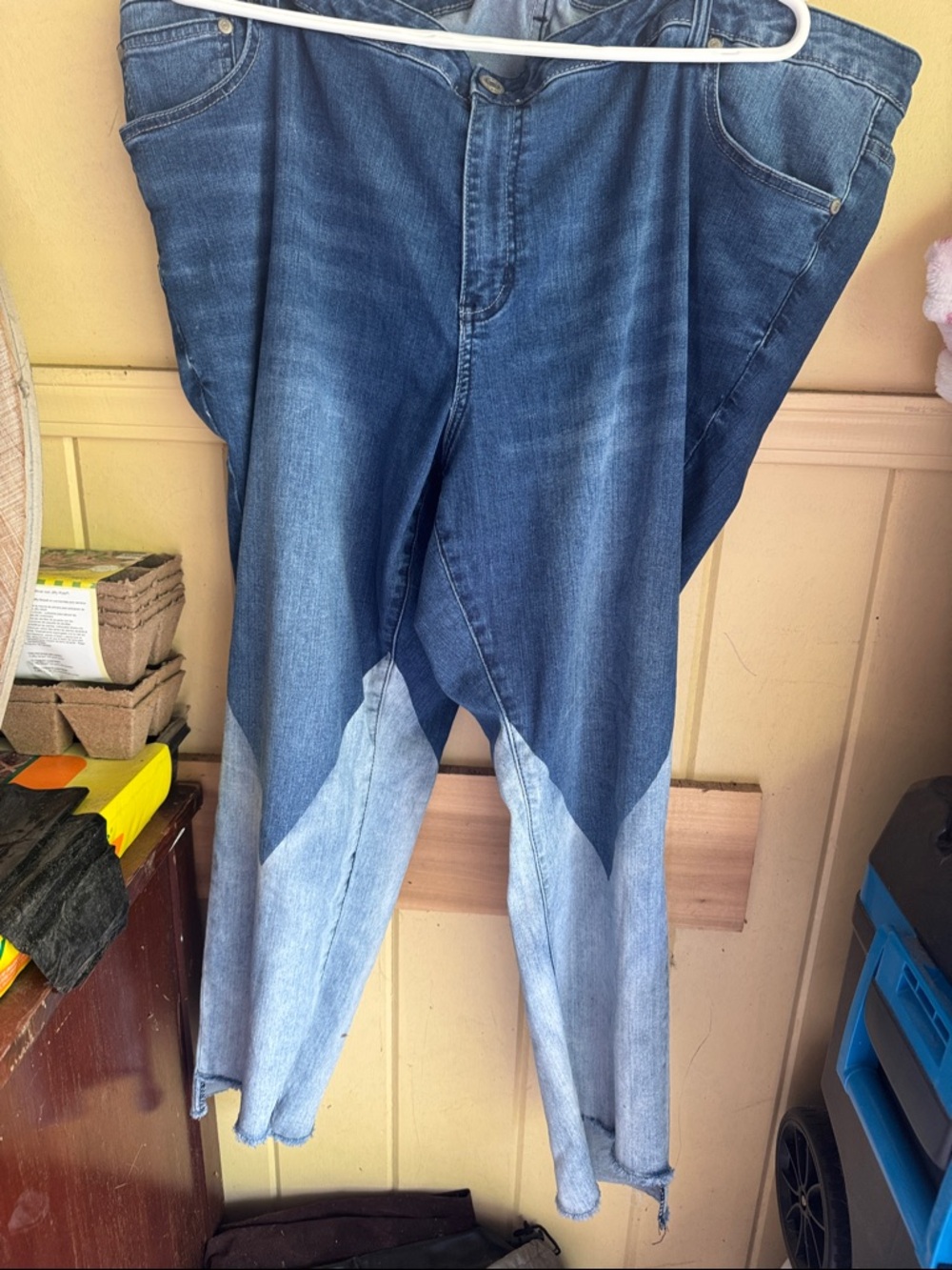 Eloquii Two-Tone Denim Jeans in Light and Dark Blue
